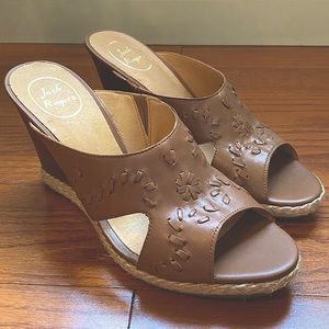 JACK ROGERS Sophia Oak Brown Leather Wedge Sandals🤎